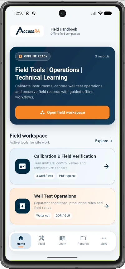 AccessRA Field Handbook home screen